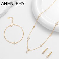 ANENJERY Four-leaf Flower Zircon Chain Jewelry Sets With Necklace Bracelet Earring for Women Light Exquisite Trendy Jewelry Gift