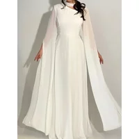 Spring Summer Women's Elegant Solid Color Waist Cinching Chiffon Big Batball Sleeve Dresses Party Dinner Waist Cinching Dress