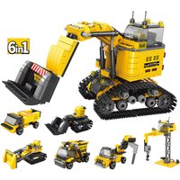 Engineering Tower Crane Trucks Excavator Crane Trolley City Construction Vehicle Car Building Blocks Bricks Model Kids Toys Gift