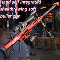 120cm Barrett Style Shell Ejecting Soft Bullet Toy Sniper Rifle, Manual Bolt-Action Blaster with Scope & Bipod for Outdoor Games