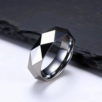 Faceted Wedding Band For Men,Mens Tungsten Carbide Rings, Polished Beveled Edge Comfort Fit