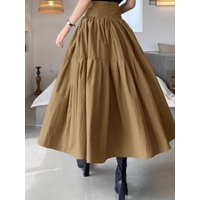 Women's High Waist Pleated Umbrella Skirt Color Waist Cinched A-Line Skirt Street Style Polyester Fiber Casual Wear