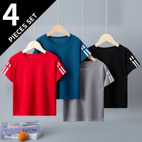 4/1 Pcs children's quick-drying solid color long-sleeved leisure sports T-shirt boy Joker running short-sleeved breathable short