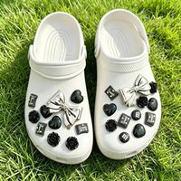 Black Bow Heart Rose Shoe Charms Set PVC Decorations for Clogs & Bags Removable DIY Shoe Buckles Accessories for Women Teens