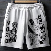 Bandai One Piece Luffy Printed Cotton Shorts for Men and Women, Loose Summer Sweat Absorbing and Breathable Sports Shorts