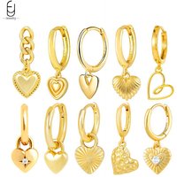 925 Sterling Silver Needle Minimalist Heart Shape Pendant Earrings Fashion Geometry Hoop Earrings for Women Party Fine Jewelry