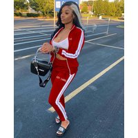 European And American Women's Fashion 2026 Letter Embroidered Zipper Sports Two-Piece Set