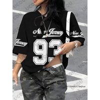 2026 Summer New Jersey No.93 Print T-Shirt For Women V-Neck Short Sleeve Sports Tees Football Jersey Y2K Loose Oversized Tops