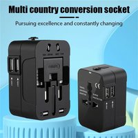 International Travel Plug Adapter EU US UK AU to Universal AC Power Converter Socket with 2 USB Ports Safety Shutter Locking