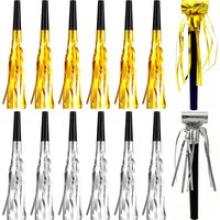 Party Noise Makers Gold Silver Fringed Glitter Whistles Blowers Horns for Birthday Party Scares Baby Shower Graduation New year