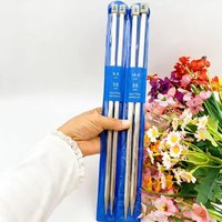 9/10mm Stainless Steel Set of Knitting Needles, 35cm Single-Ended Long Straight Needles, 4Pcs Durable and Lightweight Knitting Needles, Suitable for Beginners and Professionals, Ideal for DIY Knitting
