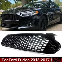 Fit FOR 2013-2017 Ford Fusion Gloss Black Honeycomb Front Bumper Grille Mesh Replace CAR Accessories