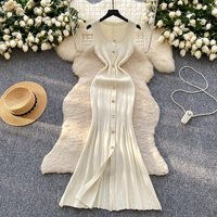 YuooMuoo Brand Fashion Luxury Single-breasted Maxi Dress Women Sleeveless Wrap Hip Bodycon Summer Dress Elegant Party Vestidos