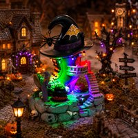 Halloween Village Witch Shoe House LED Light Up Pumpkin Spooky Haunted Miniature Figurine Tabletop Statue Holiday Decor Gift