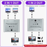 8K Bi Directional USB C KVM Switch Splitter 2 in 1 Out for 8K@60Hz/4K@120Hz Video Transfer + 100W Charging + 10Gbps Data