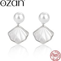 OZAN S999 Shell Pearl Sterling Silver Dangle Drop Earrings Rose Gold Plated Trendy Women's Jewelry Anniversary Birthday Gift
