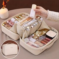 PU Flame Makeup Bag, Beauty Cosmetics Storage Bag, Double Zipper Makeup Brush Bag, Business Travel Toiletries Sorting Bag