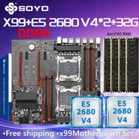 SOYO X99 Dual Gaming Motherboard E5 2680 V4*2 CPU DDR4 RAM 32GB(8G*4) LGA2011-3 Kit lntel comb M.2 Desktop Computer PCIE16*2.0