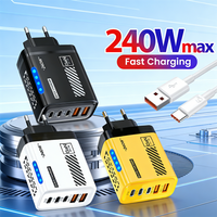 240W GaN 5 Port Fast Charging Station 3PD 2USB Charger For iPhone 17 16 15 Pro Samsung Xiaomi EU US Plug Wall Adapter with Cable