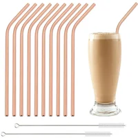 12Pcs Rose Stainless Steel Straws 215*6 Mm Reusable Metal Drinking Straw with Cleaner Brush for Tumblers Party Bar Accessories
