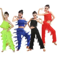 Kids Latin Dance Costumes Ballroom Plus Size Fringe Tassel Dress Pants Girls Sequin Salsa Samba Children Stage Outfits Costume