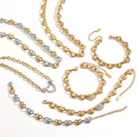 Fashion Stainless Steel Gold Color Heart Bracelet Necklace Set Micro Inlaid Rhinestone Heart Love Pendant Jewelry Gifts