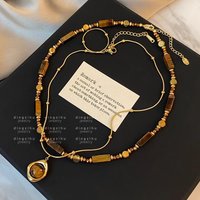 Trendy Tiger's Eye Stone Beads Pendant Necklace For Women Trendy Natural Style Chain Jewelry Accessory Office Party Girl Gift
