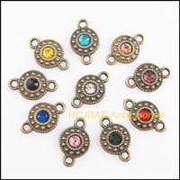 Fashion 20Pcs Antiqued Bronze Plated Daisy Flower Mixed Crystal Charms Connectors 11x18mm