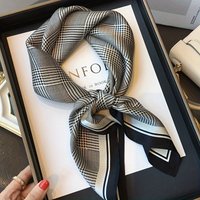 27.58" Black Gray Houndstooth Square Scarf Boho Thin Silk Feeling Neck Scarf Professional Decorative Small Scarf For Women