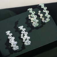 925 Silver Needle Luxury Green Gemstone Hoop Drop Earrings, Elegant Bridal Wedding Jewelry Gift for Women