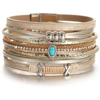 ALLYES Fashion Beads Cross Leather Bracelet for Women Men Chunky Rhinestone Chain Multilayer Wrap Wide Bracelets Party Jewelry