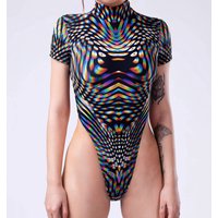 3D Painted Sexy Triangle One-piece Bodysuit Swimsuit Backless Multicolour Beach Swimwear Holiday Party Cosplay Jumpsuit Costume