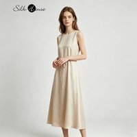 2026 Women's Spring/Summer New Heavy 100% Natural Mulberry Silk Guanle Crepe Round Neck Sleeveless Tank Top Dress
