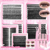 40D/60D/80D/100D D Curl Lash Clusters Kit Individual Eyelash Extensions with Lash Bond and Seal for Natural Fluffy Look