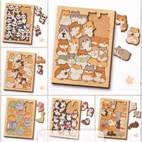 Cute Wooden Animal Plaque Puzzle Ornament Cat Panda Dinosaur Hamster Dog Desktop Decor Home Gift Animal Lovers Extra Decor