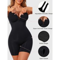 1PC Women'S Adjustable Strap Zipper Shapewear Bodysuit Full Body Shaper Tummy Control Fajas Bodysuit With Zipper Open Gusset