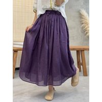 Elegant Artistic Summer New Style High-End Flax Fairy Skirt Women's Loose Elastic Waist Color Half-length Skirt