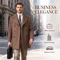 Herren Doppelreihiger Fischgrät-Tweed-Mantel, Langer Wollmantel mit Breitem Spitzrevers, Klassische Passform, Vintage Business-Formeller Wintermantel