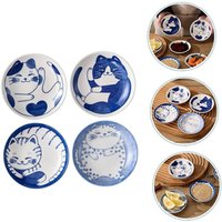 1/4pcs Ceramic Dessert Dessert Pickles Tableware Japanese Cute Creative Cartoon Lucky Cat Pattern Spice Fruit Sushi Plate