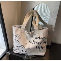 New Cute Cat Tote Bag Large Capaci Canvas Women's Handbag Commuting Bag Casual Crossbody Bags Girls