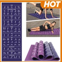 Instructional Yoga Mat with Carrying Strap & Bag Illustrated Yoga Poses Mat Non-Slip Travel Fitness Mat Home and Gym Essentials
