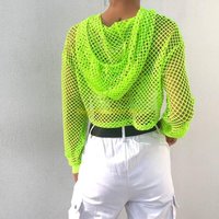 N5KE Women Long Sleeve Mesh Hoodies Crop Top Pullover Cover Up Sweatshirt