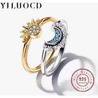 925 Silver Sun and Moon Couple Ring Set Sky Blue Sparkling Cubic Zirconia Rings Promise Fine Jewelry Gifts for Valentines Day