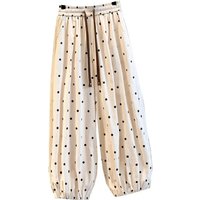 2026 summer cotton linen polka dot trousers Women's Loose Wide leg versatile nine point Harem Pants Korean version Lantern Pants