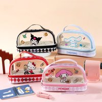 Transparent Double Layer Pencil Case Large Capacity Stationery Box for Elementary School Students Cartoon Design High Visibility