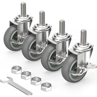 3 Inch Stem Casters Set of 4, Heavy Duty Swivel Wheel with Brake, Metric Size M10-1.5-15 Casters for Workbench Trolley