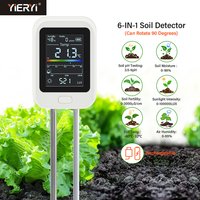 Yieryi Rechargeable 6-in-1 Soil PH Tester Moisture/Fertility/Sunlight/Temp/pH Meter Earth Nutrient Analyzer for Gardening Farm