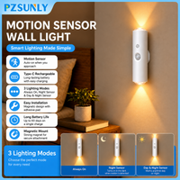 RGB Motion Sensor Wall Light USB Rechargeable Magnetic Dimmable LED Night Light, 3 Lighting Modes for Stair Bedroom Hallway
