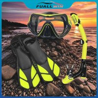 Adjustable Open Heel Fin Set,3-in-1 Snorkel Gear with 180° Wide View Mask Dry Snorkel,Adult Swim Flippers for Snorkeling Diving