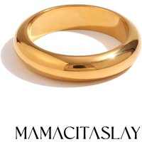 MamacitaSlay Minimalist 316 Stainless Steel 5mm Width Rings 18K Gold Plated Waterproof Jewelry For Woman Daily Classic Ring Gift